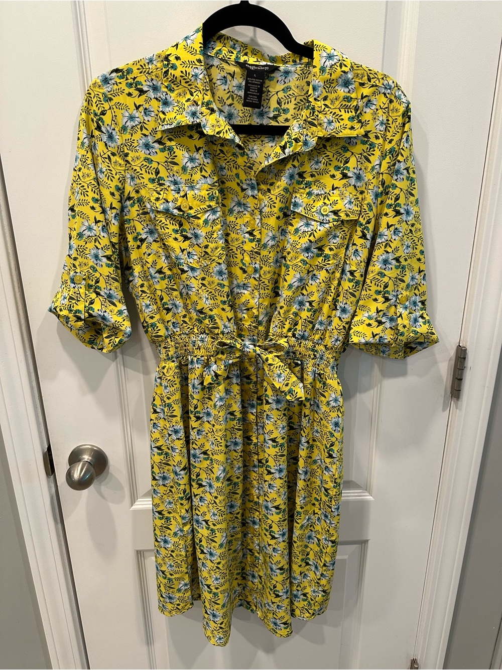 Yellow Floral Tie-Waist Midi Dress by Banana Republic